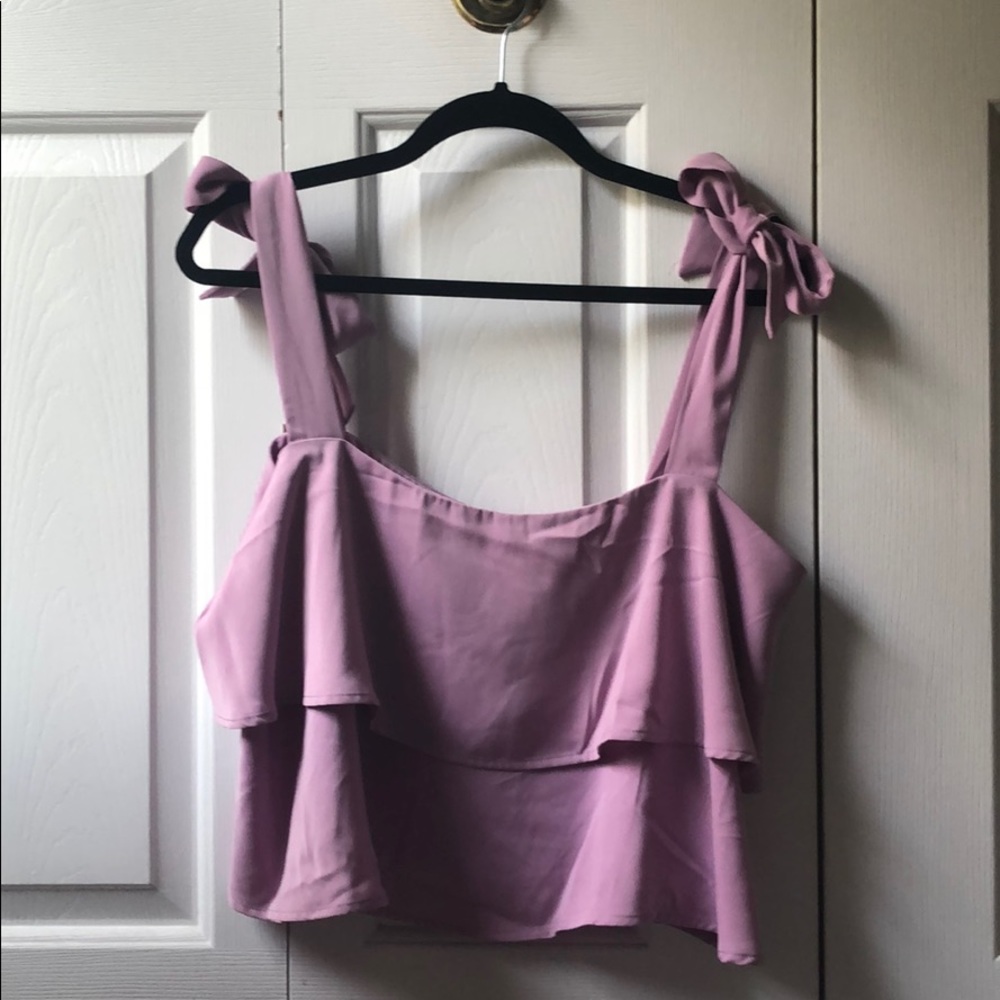 Purple ruffle tie strap crop top